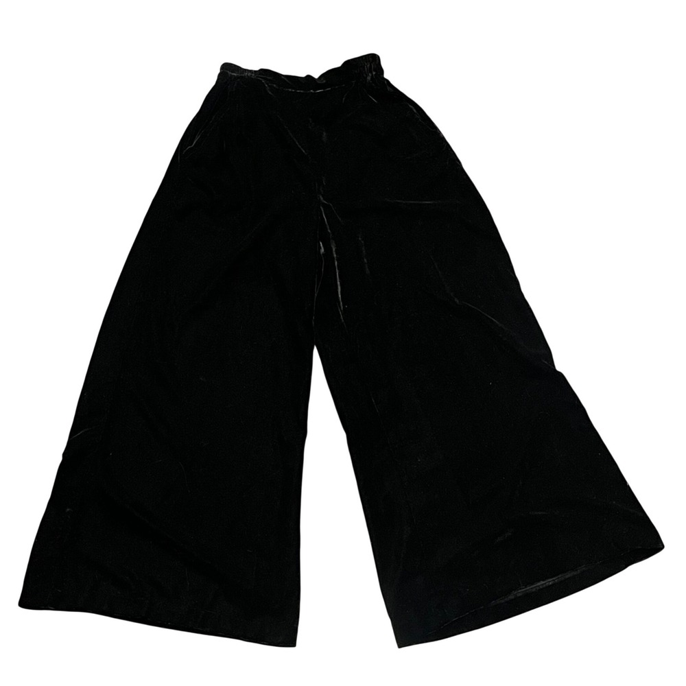 Kyla Seo Sasha Velvet Wide Leg Pants‎ Black Elastic Waist India Women's XS Goth